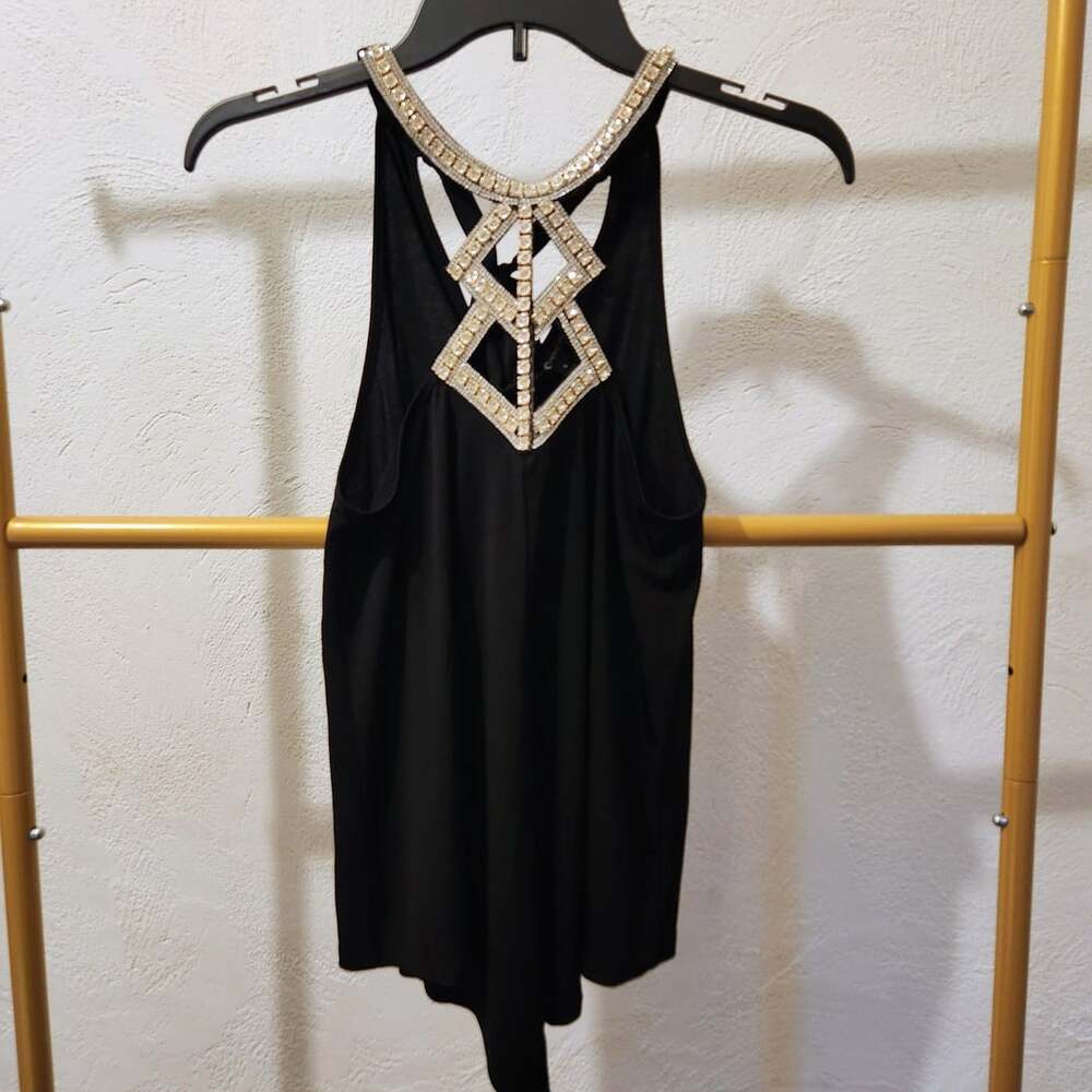 mmCmmcmm Black Halter Tank Top Size S Rhinestone Neck